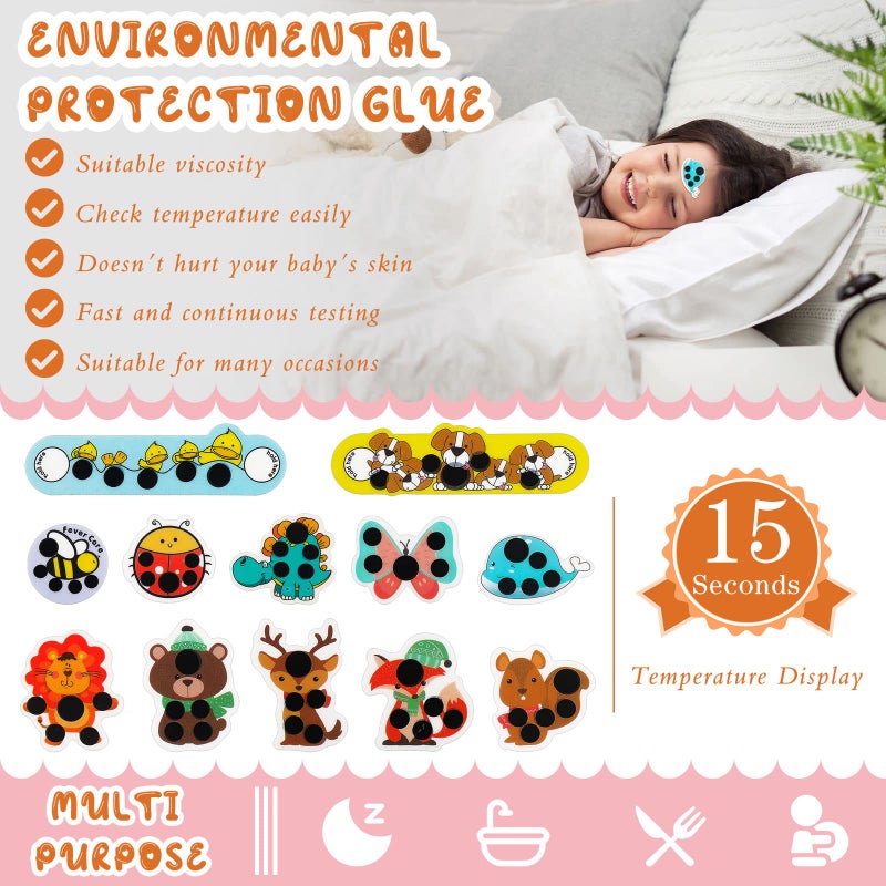 Weewooday Stick-on Fever Cartoon Stickers Forehead Fever Kids Cartoon Stickers Temperature Fever Patch for Kids Baby Adults Home Office Supplies (Cute Style) - Image 4