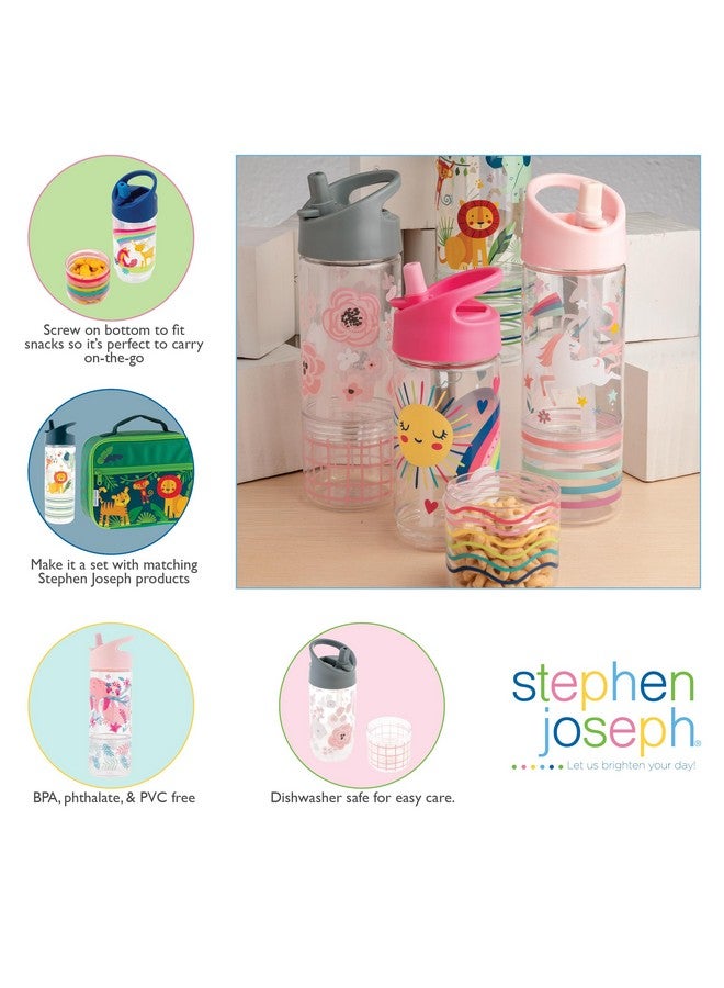 Stephen Joseph, Kids Sip and Snack Water Bottle, 12 oz Tritan BPA Free, Drink Bottle for Girls & Boys, Back to School Charcoal Flower - Image 3