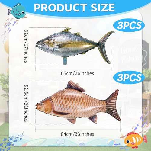 Charnoel 6 Pcs Fish Balloons Realistic Inflatable Carp Tuna Balloons for Fishing Theme Party Decorations Gone Fishing Party Decorations Supplies - Image 5