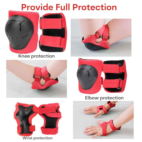 KAMUGO Kids Bike Helmet, Toddler Helmet for Ages 2-8 Boys Girls with Sports Protective Gear Set Knee Elbow Wrist Pads for Skateboard Cycling Scooter Rollerblading (Red) - Image 3