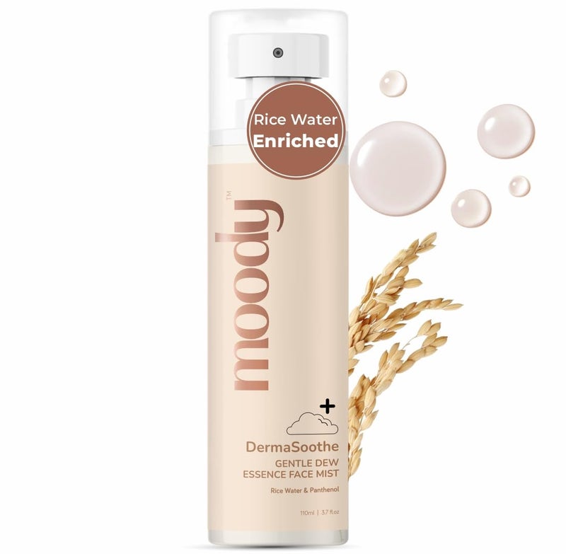 Moody DermaSoothe Brighening Face Mist  Essence Toner with Rice  Ceramides Strenghten Skin Barrier  For Clear Glass Korean Skin Bright  Hydrated Skin  AlcoholFree Toner 100 Vegan  110ml - Image 1