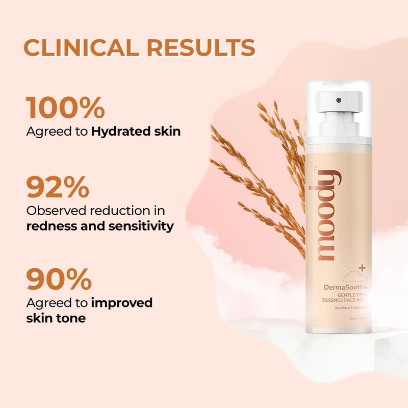 Moody DermaSoothe Brighening Face Mist  Essence Toner with Rice  Ceramides Strenghten Skin Barrier  For Clear Glass Korean Skin Bright  Hydrated Skin  AlcoholFree Toner 100 Vegan  110ml - Image 4