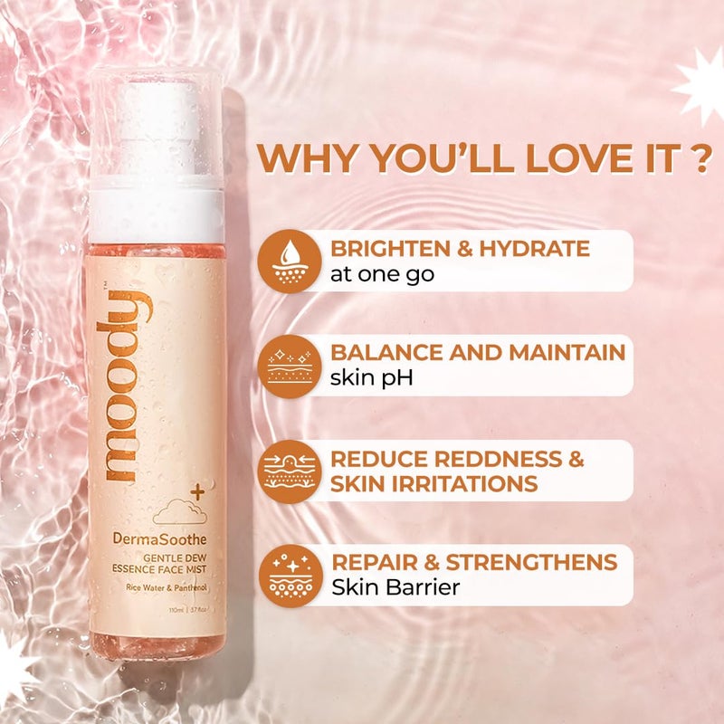 Moody DermaSoothe Brighening Face Mist  Essence Toner with Rice  Ceramides Strenghten Skin Barrier  For Clear Glass Korean Skin Bright  Hydrated Skin  AlcoholFree Toner 100 Vegan  110ml - Image 2