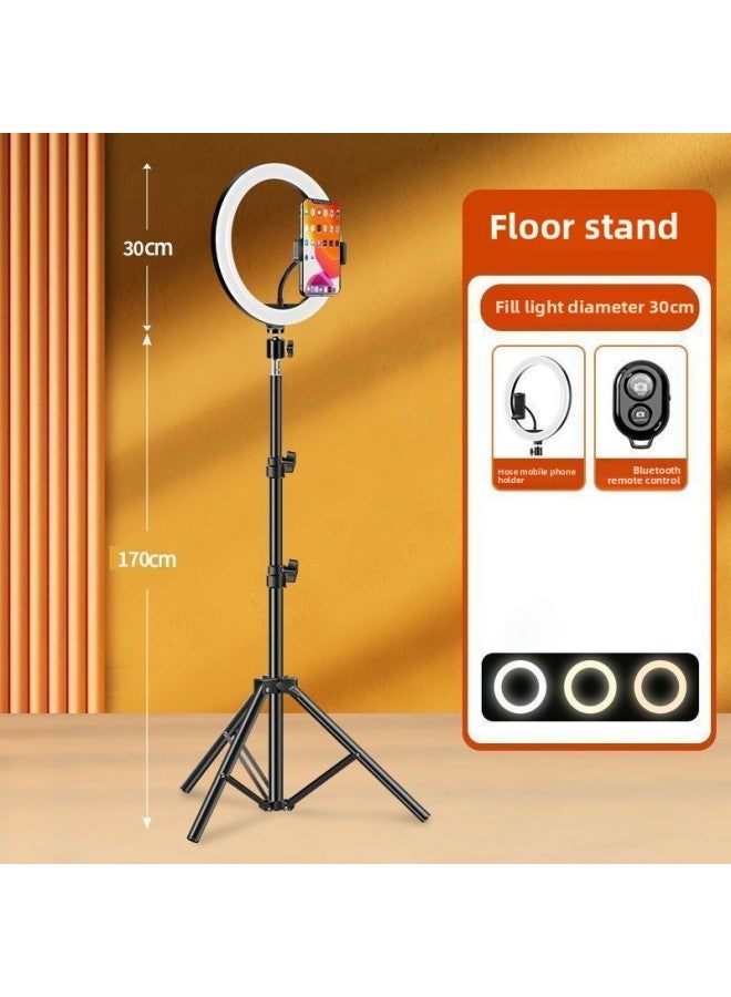 Light-filling Mobile Phone Bracket Beauty Live Tripod Soft Light Eye Protection Overhead Photography Indoor Photography-Color Of Light Source:1.7m Floor-standing Telescopic + Pan/tilt + Camera Position + Camera-30cm- 12inch [brightness Adjustable Three-color Beauty]  - Image 1