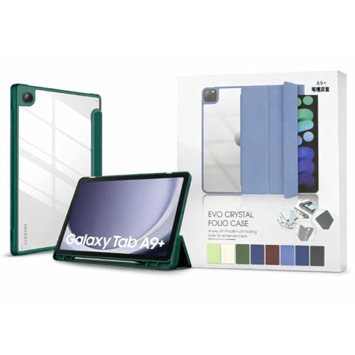 CERLINK Cover for Samsung Galaxy Tab A9 Plus 11 inch Cover Case, Smart Flip Case Cover for Samsung Galaxy Tab A9+ 11 inch with S Pen Holder, Black [Transparent Back]-Green - Image 2