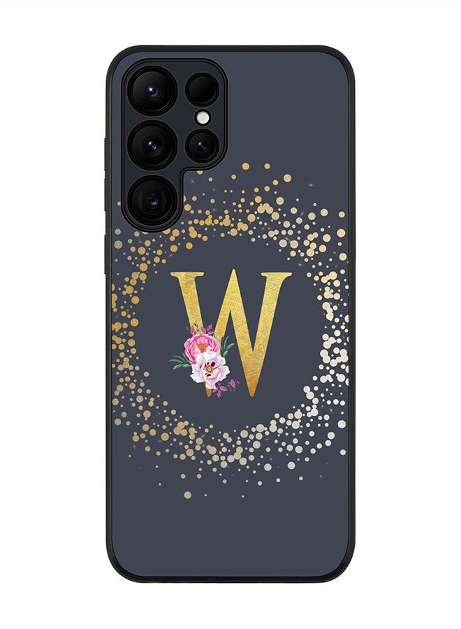 For Samsung Galaxy S25 Ultra 5G Case,Slim fit Camera Protection, Shockproof Thin Phone cover  - Custom Monogram Floral - W  (Grey )