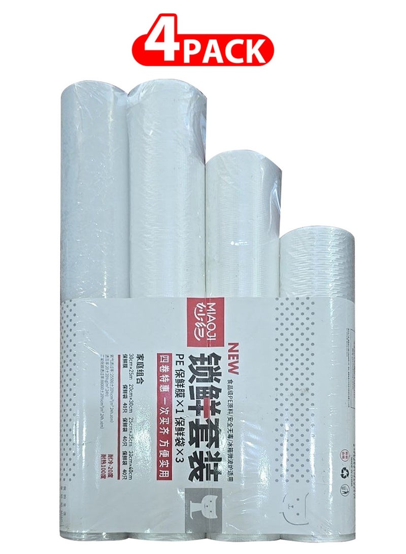 CATANES Food Storage Set – 1 Roll PE Cling Film and 3 Rolls Freezer Bags - Image 1