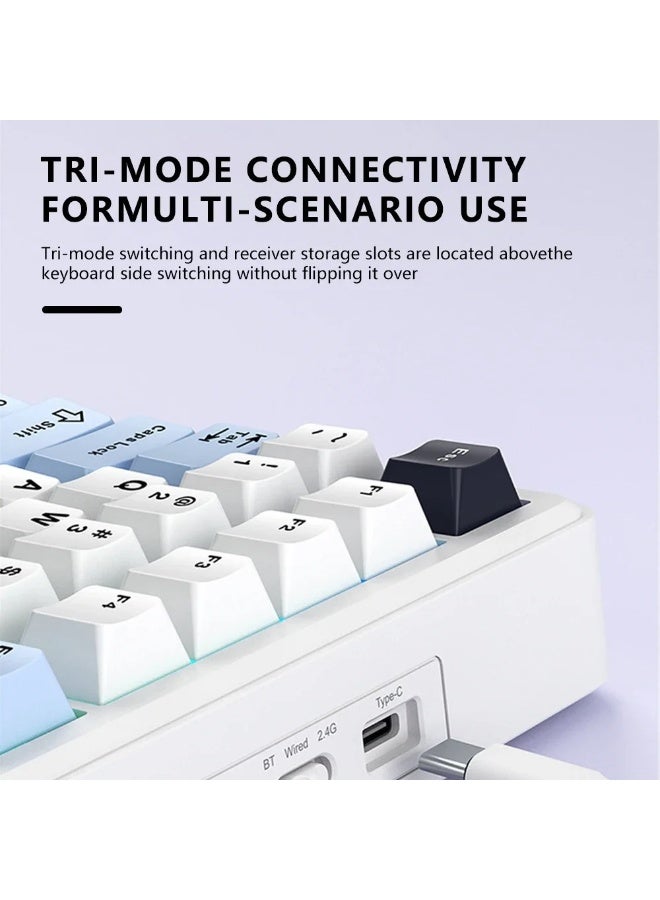 أولا لوحة المفاتيح الميكانيكية للتبديل الساخن، بطارية بقدرة 8000 مللي أمبير/توصيل ثلاثي الأوضاع (2.4G/أسلاك/BT)، حامل الحشية، مفتاح الإضاءة الخلفية RGB، مفاتيح قابلة للبرمجة، مفاتيح ما قبل توصيل الألعاب/المكتب (مفتاح أزرق جليدي + مفتاح حافر) - Image 4