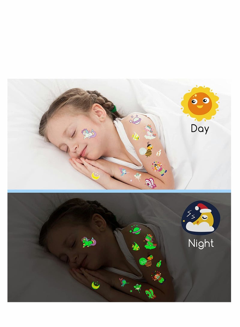 SYOSI Luminous Tattoos, Fake Tattoo Stickers with Butterfly Dinosaur Space Theme, Temporary Tattoos for Kids Boys Girls Birthday Party Gift Bag Fillers, 300+Mixed Style, 30 Sheets - Image 3