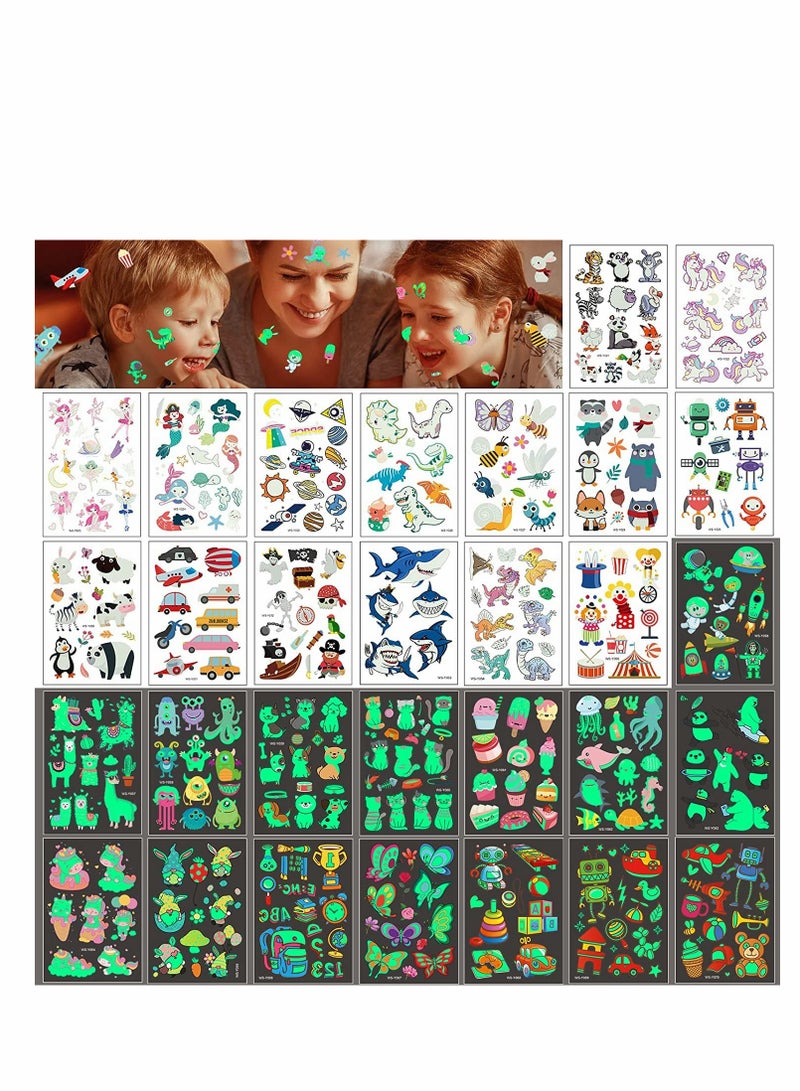 SYOSI Luminous Tattoos, Fake Tattoo Stickers with Butterfly Dinosaur Space Theme, Temporary Tattoos for Kids Boys Girls Birthday Party Gift Bag Fillers, 300+Mixed Style, 30 Sheets - Image 2