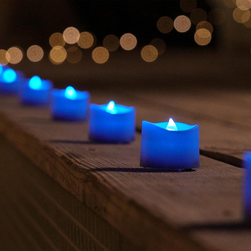 Homemory 24-Pack LED Tea Lights Candles - Flickering Flameless Indigo Blue Electric Tea Lights for Weddings and Decor - Image 2