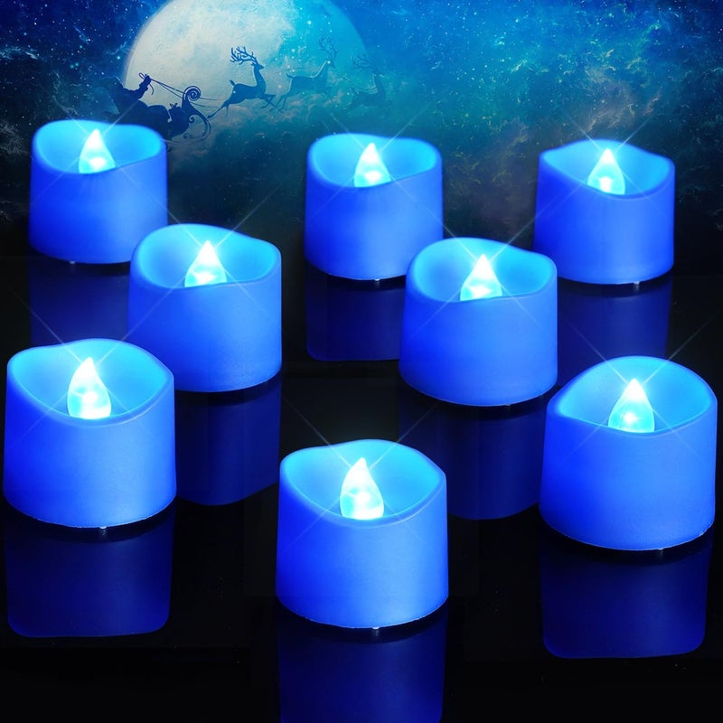 Homemory 24-Pack LED Tea Lights Candles - Flickering Flameless Indigo Blue Electric Tea Lights for Weddings and Decor - Image 1