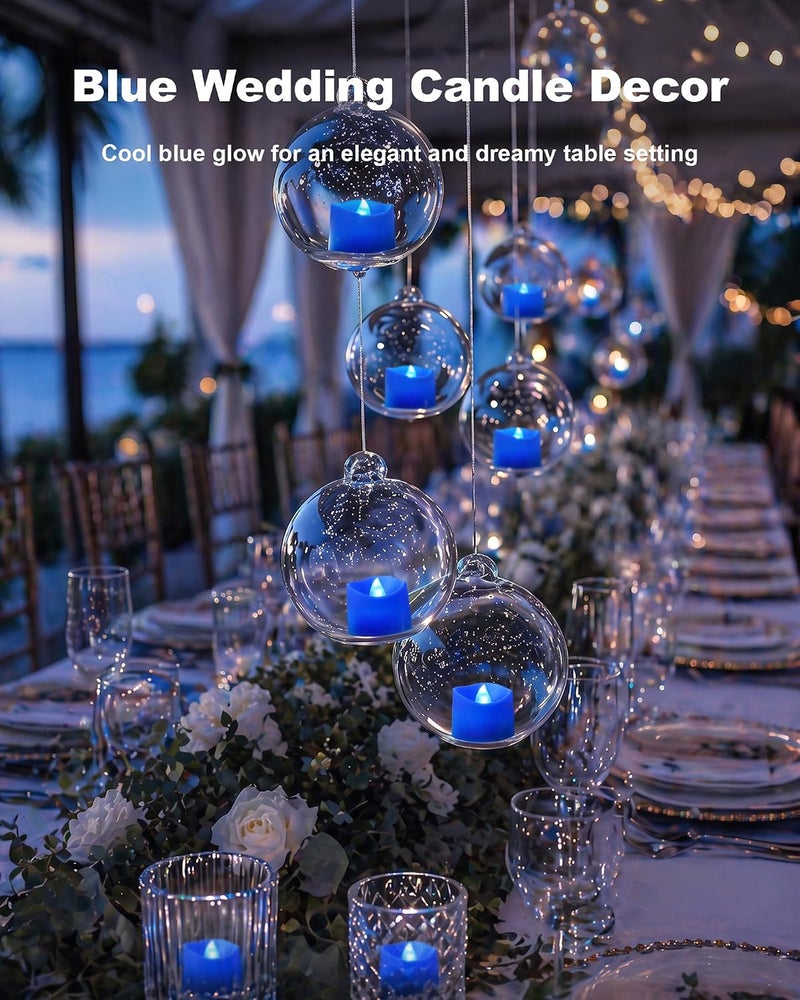 Homemory 24-Pack LED Tea Lights Candles - Flickering Flameless Indigo Blue Electric Tea Lights for Weddings and Decor - Image 4