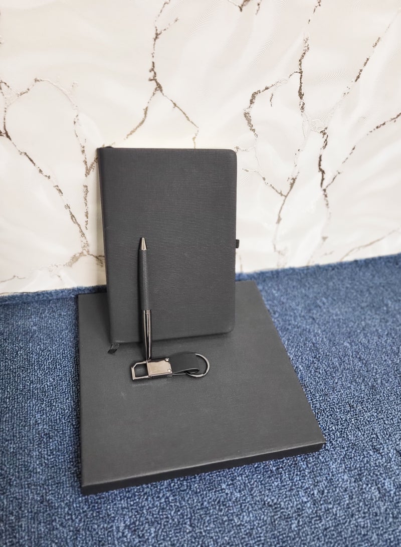 This luxurious 3-in-1 gift set features a premium diary planner, keychain, and pen for men and women - Image 1