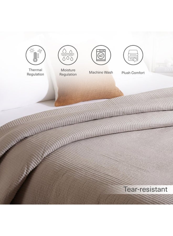 Pan Home غطاء سرير مخملي من يوكاليبتوس 160X220 سم - رمادي بخاري - Image 3