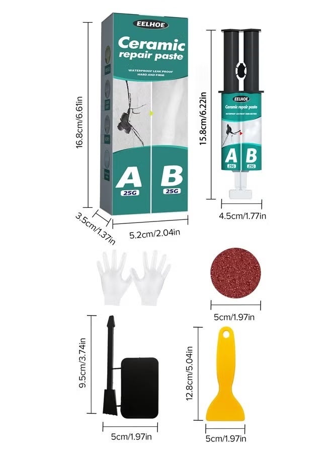 إيلهو معجون إصلاح السيراميك، مقاوم للماء ومانع للتسرب، صلب ومتين، مجموعة معجون إصلاح الحوائط الجافة، مجموعة غراء Ab للرخام (أبيض) - Image 2