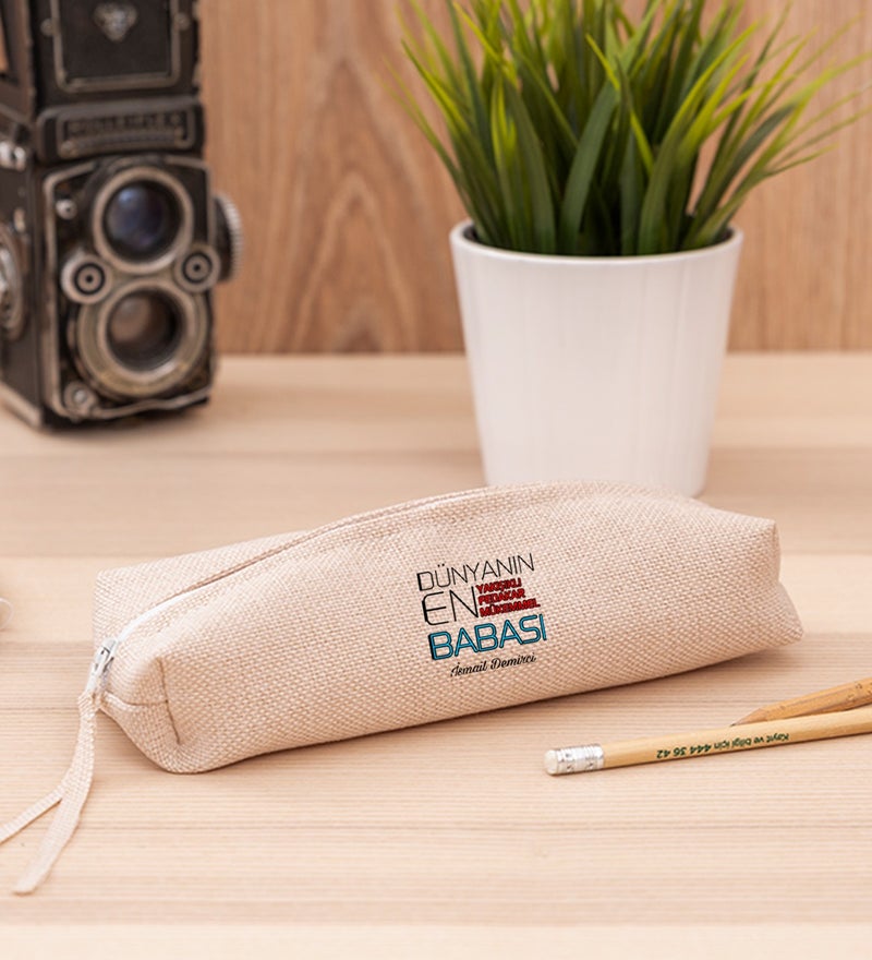 Hediye Dükkanı Gift Shop Personalized World's Best Dad Linen Cloth Pencil Case