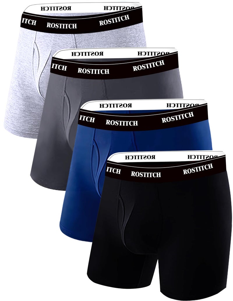 ROSTITCH Men's Boxer Briefs, Soft and Breathable Cotton Underwear with ComfortFlex Waistband, Multipack (US, Alpha, X-Large, Regular, Regular, Back/Royal Blue/Dark Gray/Gray) - Image 1