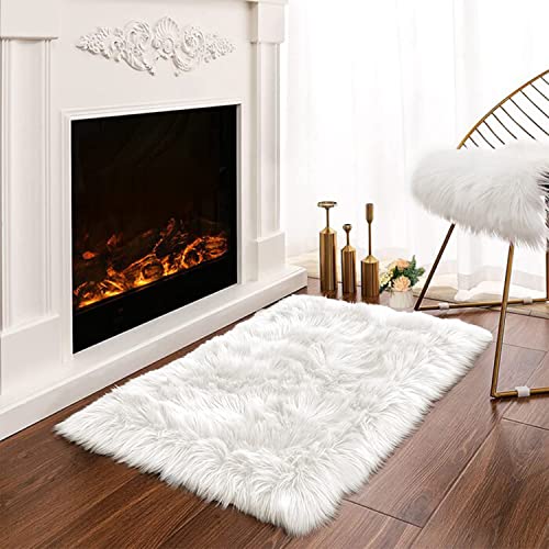 Latepis White Sheepskin Rug 2x3 Faux Fur Sheepskin Rug for Living Room Fluffy Washable Rugs for Bedroom Luxury Room Decor Furry Rugs Rectangle - Image 1