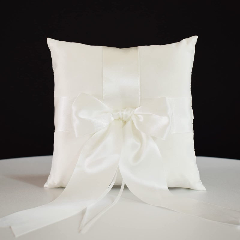 STAFUNI Wedding Ring Pillow Ivory Ring Bearer Pillow Simple Collection of Big Bow Ring Bearer Holder for Wedding Party Ceremony