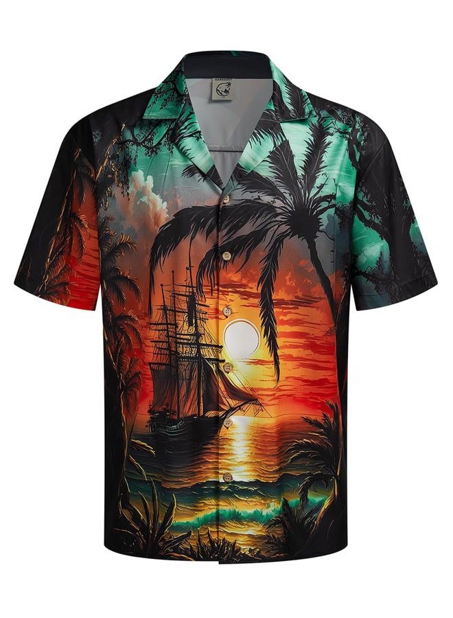 Hardaddy Men's Hawaiian Shirt Short Sleeves Coconut Printed Button Down Summer Beach Casual Shirts, Sun Green, XXL - Image 1