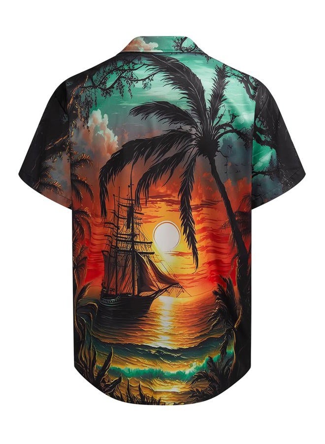 Hardaddy Men's Hawaiian Shirt Short Sleeves Coconut Printed Button Down Summer Beach Casual Shirts, Sun Green, XXL - Image 3