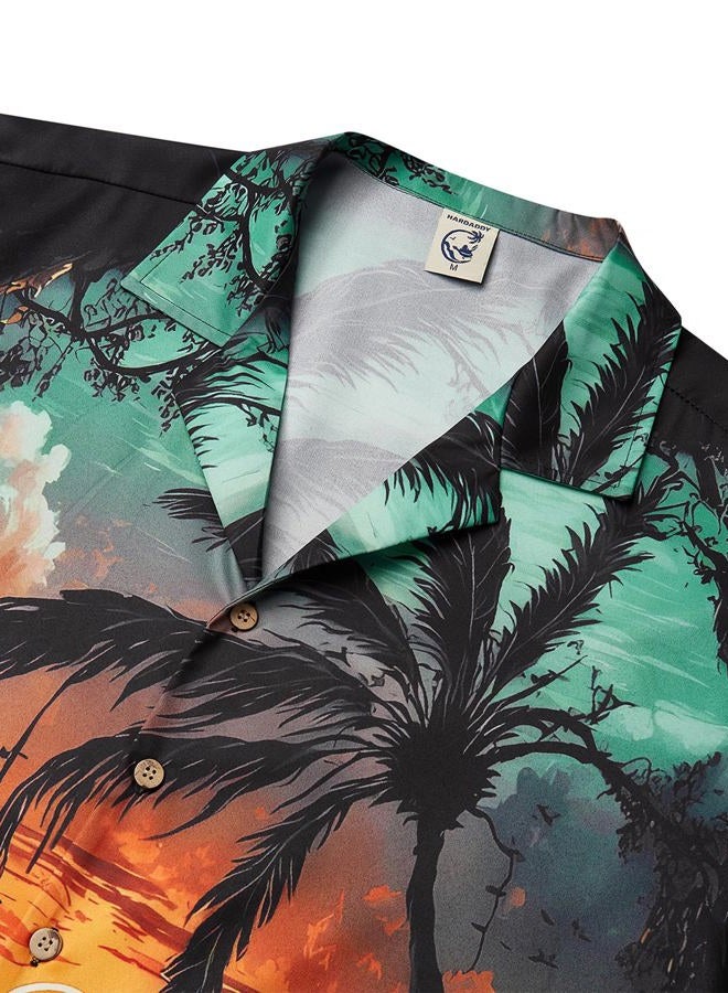 Hardaddy Men's Hawaiian Shirt Short Sleeves Coconut Printed Button Down Summer Beach Casual Shirts, Sun Green, XXL - Image 4