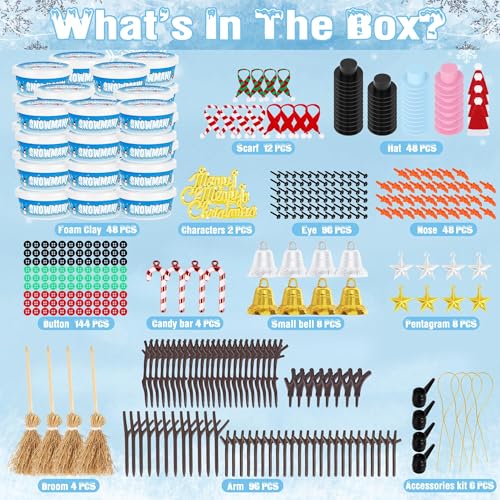 EOBOH 48 Pack Snowman Kit Christmas Crafts DIY Toys Kit Build a Snowman Craft Winter Decorations Indoor Creative Air Dry Clay Modeling Crafts Christmas Activities School Family Party Supplies - Image 5