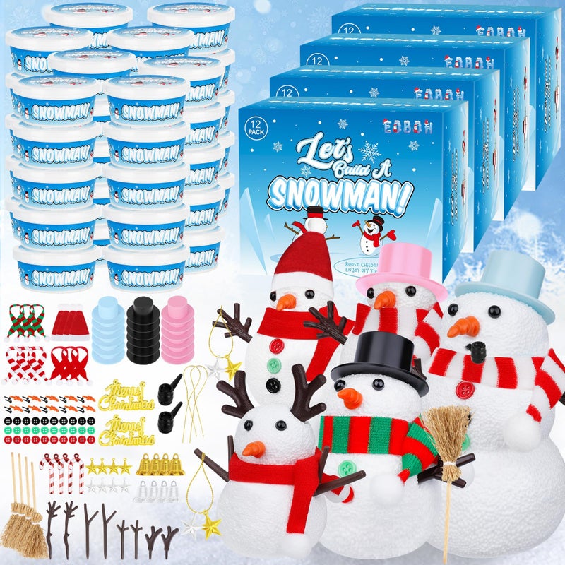 EOBOH 48 Pack Snowman Kit Christmas Crafts DIY Toys Kit Build a Snowman Craft Winter Decorations Indoor Creative Air Dry Clay Modeling Crafts Christmas Activities School Family Party Supplies - Image 3