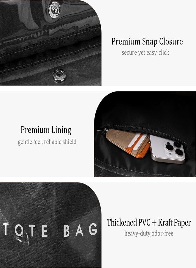 Lushandy PVC Tote Bag for Women Kraft Paper Letters Print Tote Bags Plastic Clear Top Handle Purse Hobo Handbag with Pouch - Image 2
