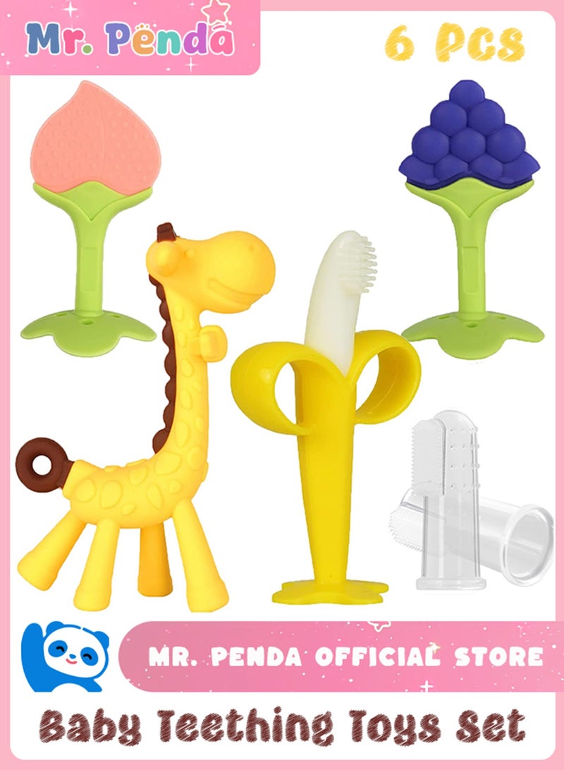 السيد باندا العاب تسنين للاطفال، عضاضة اطفال من السيليكون خالية من BPA لتهدئة الاسنان وتخفيف التهاب اللثة، فرشاة اسنان اصابع الموز، مجموعة عضاضة زرافة على شكل فاكهة للاولاد والبنات - Image 1