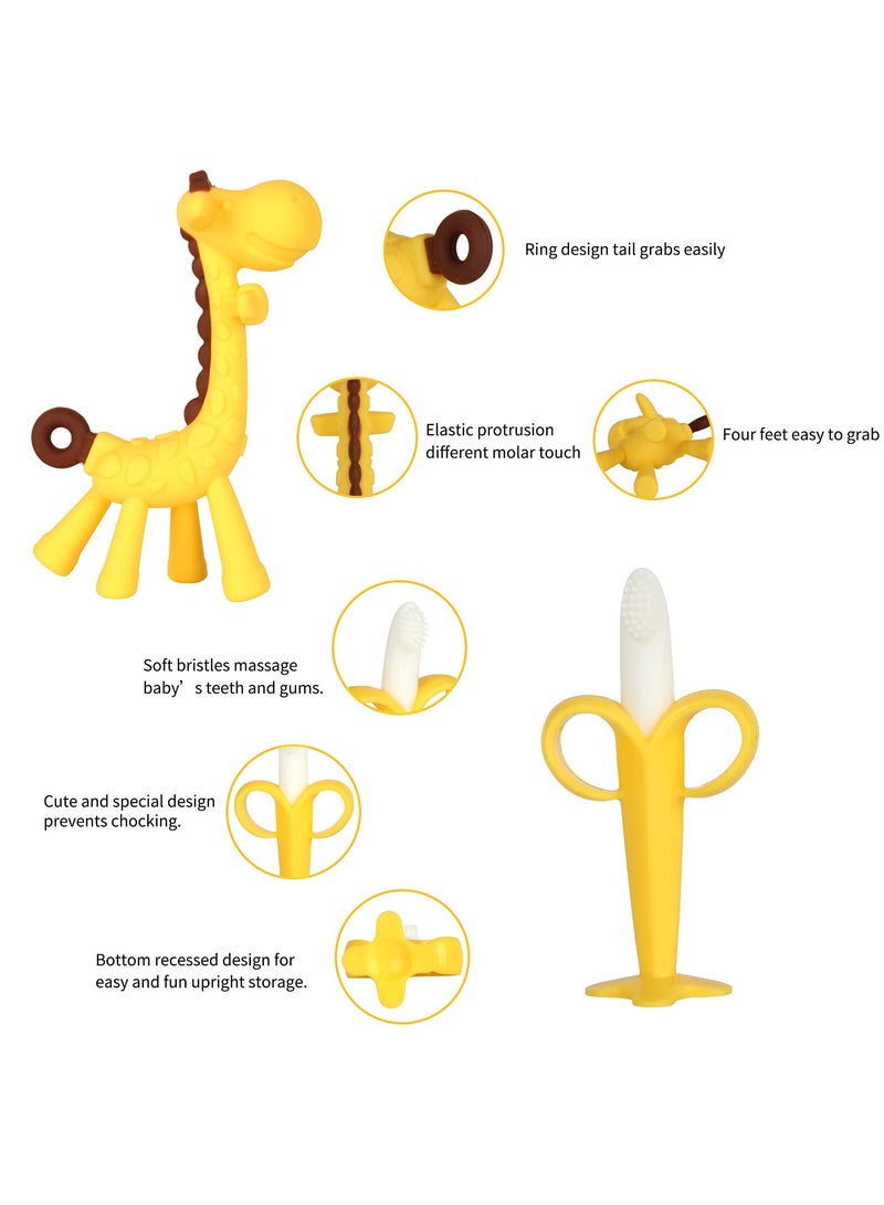 السيد باندا العاب تسنين للاطفال، عضاضة اطفال من السيليكون خالية من BPA لتهدئة الاسنان وتخفيف التهاب اللثة، فرشاة اسنان اصابع الموز، مجموعة عضاضة زرافة على شكل فاكهة للاولاد والبنات - Image 3