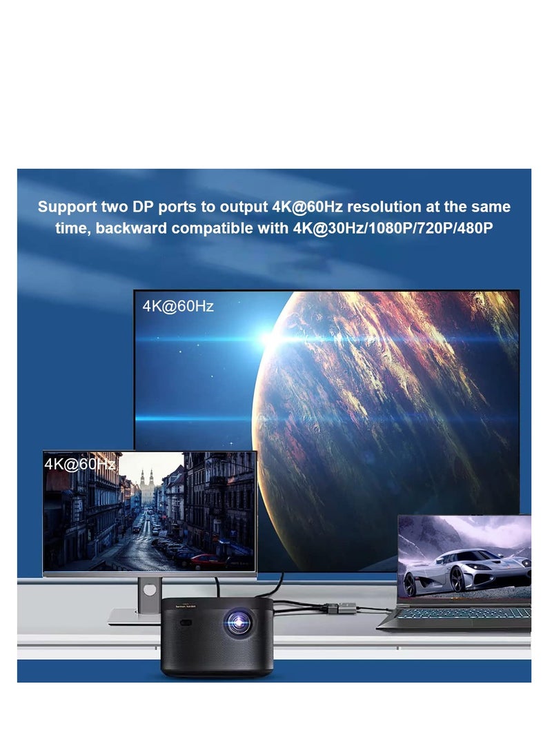 Dual DisplayPort Splitter, MST Hub for Dual 4K@60Hz Output, DP to 2 DisplayPort Converter, Multi-Stream Transport Support for Windows and Mac Systems. - Image 3