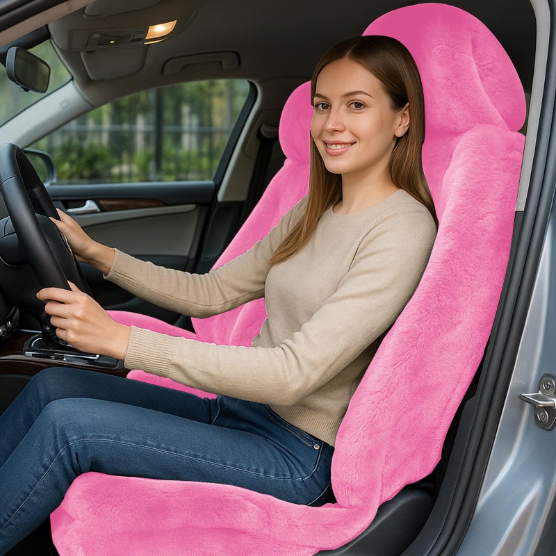 I3DIDEA 1 PCS Fluffy Car Seat Cover Plush Fuzzy Fur Seat Protector for Winter Universal Soft Faux Sheepskin Car Seat Cushion for Women Girls Interior Accessories Pink - Image 2