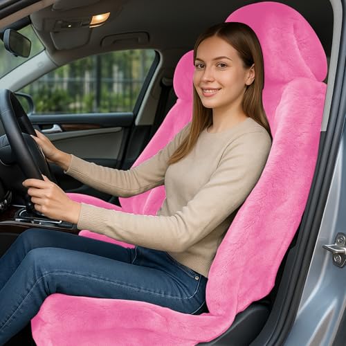 I3DIDEA 1 PCS Fluffy Car Seat Cover Plush Fuzzy Fur Seat Protector for Winter Universal Soft Faux Sheepskin Car Seat Cushion for Women Girls Interior Accessories Pink - Image 1