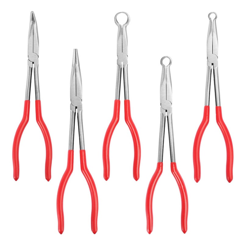 5 PCS Long Reach Hose Grip Pliers Long Needle Nose Pliers For Steel Wire Copper Wire Iron Wire Car Maintenance Home Appliance Maintenance And Electrician Maintenanceby GENHAKON