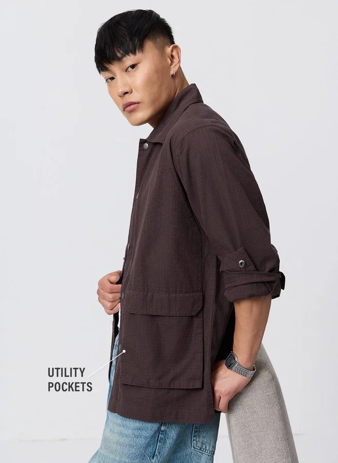 ذا سوليد ستور The Souled Store Men Oversized Fit Solid Maroon Overshirt