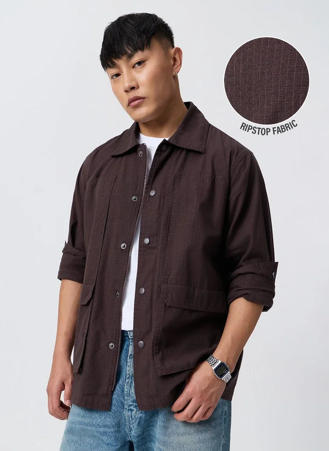 ذا سوليد ستور The Souled Store Men Oversized Fit Solid Maroon Overshirt