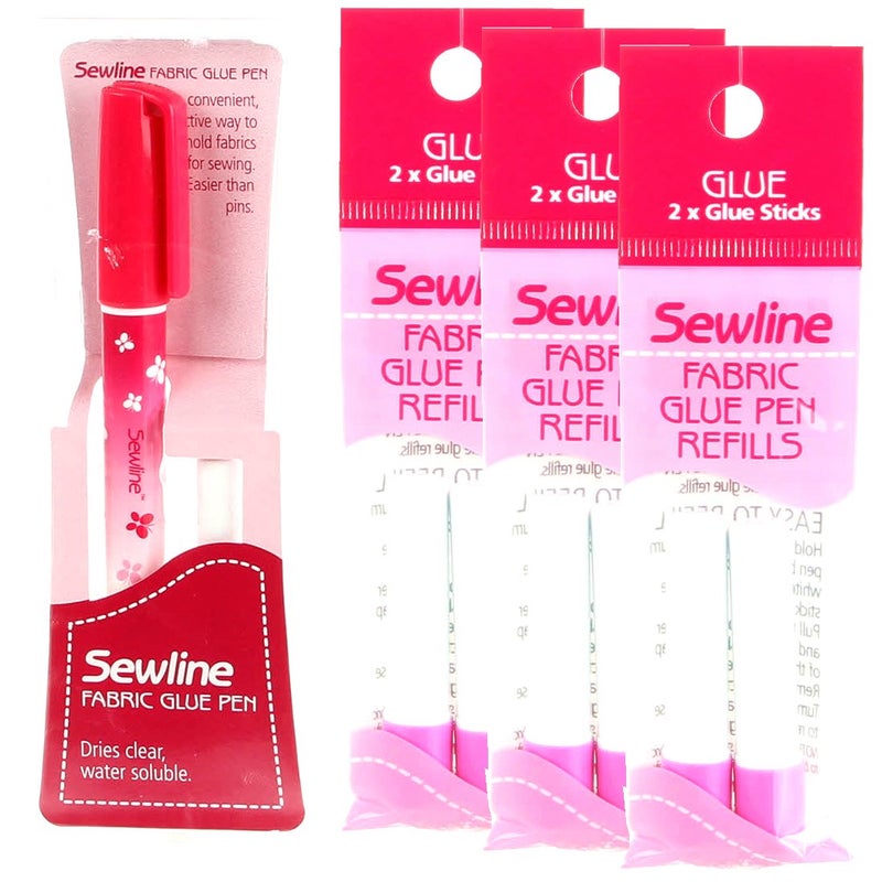 Bundle of Sewline Fabric Glue Pens Blue and Fabric Glue Pen Refill 2Packs Blue 1 Pen 3 2Pack Refills