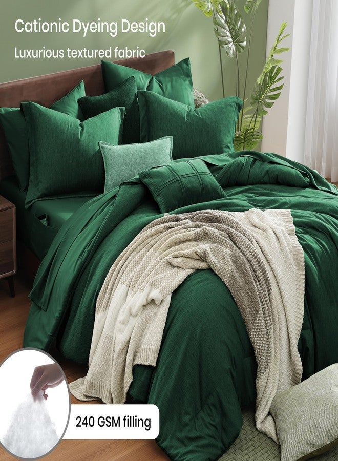 Monbix Queen Comforter Set - 7 Pieces Cationic Dyeing Emerald Green Bed in a Bag Queen Bedding Sets with Comforter, Sheets, Pillowcases & Shams, Reversible Bedding Comforters Sets - Image 3