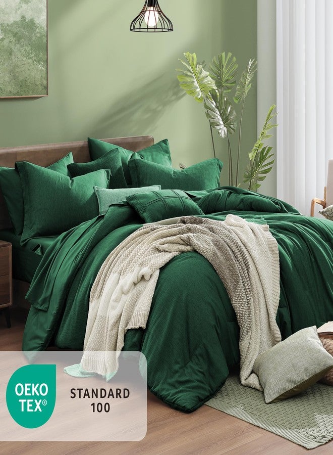 Monbix Queen Comforter Set - 7 Pieces Cationic Dyeing Emerald Green Bed in a Bag Queen Bedding Sets with Comforter, Sheets, Pillowcases & Shams, Reversible Bedding Comforters Sets - Image 5