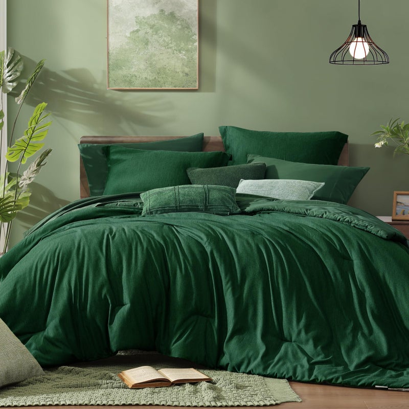 Monbix Queen Comforter Set - 7 Pieces Cationic Dyeing Emerald Green Bed in a Bag Queen Bedding Sets with Comforter, Sheets, Pillowcases & Shams, Reversible Bedding Comforters Sets - Image 1