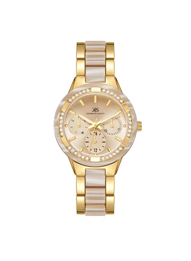 KENNETH SCOTT Women's Alloy and Acetate Plastic Multi Function Watch K24604-GCCI - 10.3 mm  - Image 1