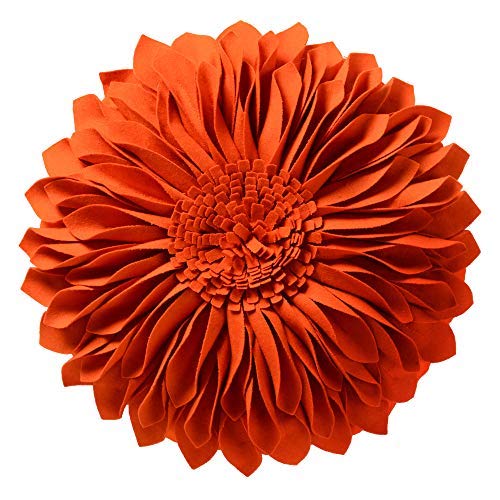 JWH Round Sunflower Throw Pillow Covers 3D Flower Accent Pillow Case Floral Cushion Handmade Pillowcase for Girls Bed Couch Bedroom Chair 14 Inch Orange Red - Image 1