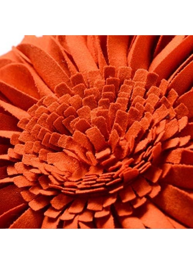 JWH Round Sunflower Throw Pillow Covers 3D Flower Accent Pillow Case Floral Cushion Handmade Pillowcase for Girls Bed Couch Bedroom Chair 14 Inch Orange Red - Image 3