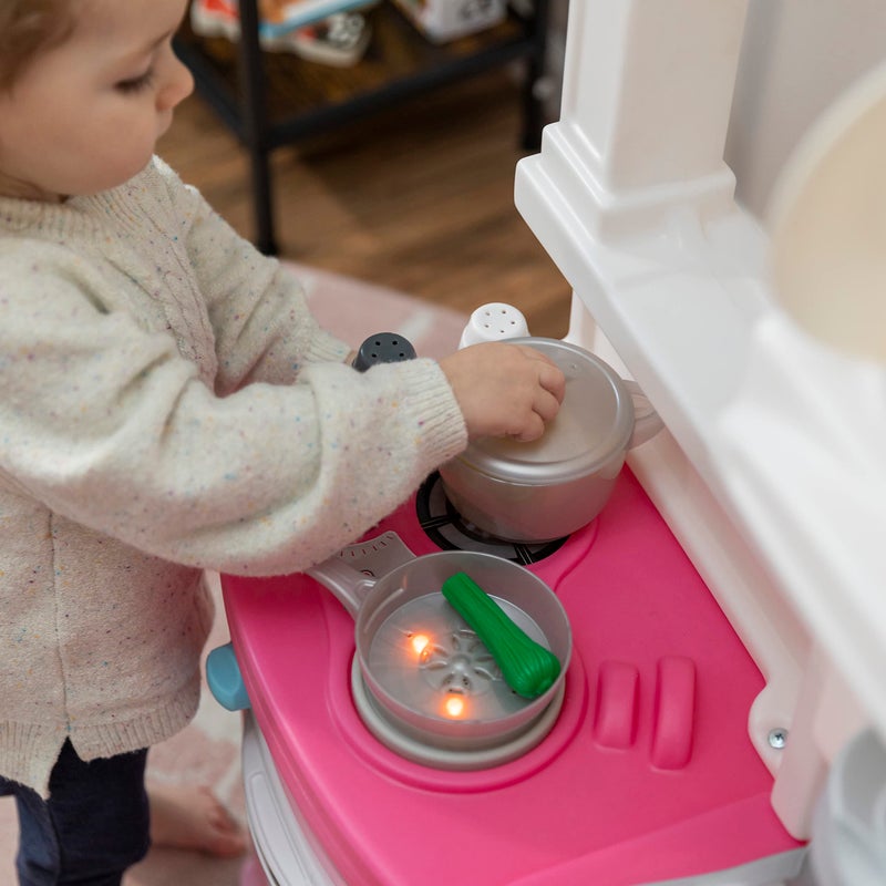 Step2 Fun with Friends Kids Kitchen Playset, Indoor/Outdoor Kitchenette, Interactive Play with Lights and Sounds, Durable Plastic, Includes 25 Piece Toy Accessories, Toddlers 2+ Years Old, Pink - Image 4