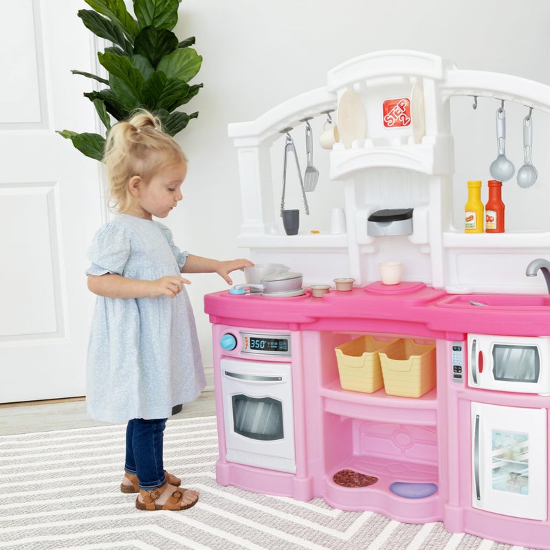 Step2 Fun with Friends Kids Kitchen Playset, Indoor/Outdoor Kitchenette, Interactive Play with Lights and Sounds, Durable Plastic, Includes 25 Piece Toy Accessories, Toddlers 2+ Years Old, Pink - Image 2