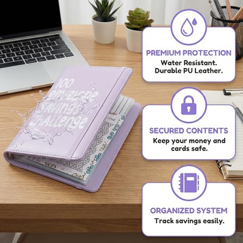 GDLHY 2Pcs 100 Envelopes Money Saving Challenge, Motivational Savings Challenge Binder, Durable Cash Organizer with Inspiring Quotes, Savings Challenges Book to Plan and Save $5,050(Black+blue) - Image 3