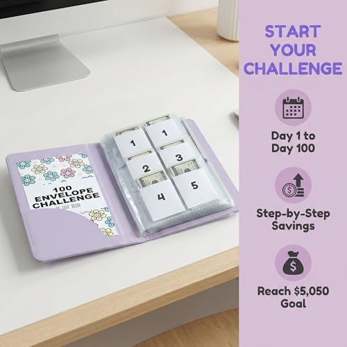 GDLHY 2Pcs 100 Envelopes Money Saving Challenge, Motivational Savings Challenge Binder, Durable Cash Organizer with Inspiring Quotes, Savings Challenges Book to Plan and Save $5,050(Black+blue) - Image 5