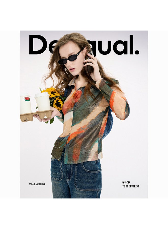 DESIGUAL ss25 New Abstract Print Bright Sheer Slim Fit Women's Blouse - Image 5